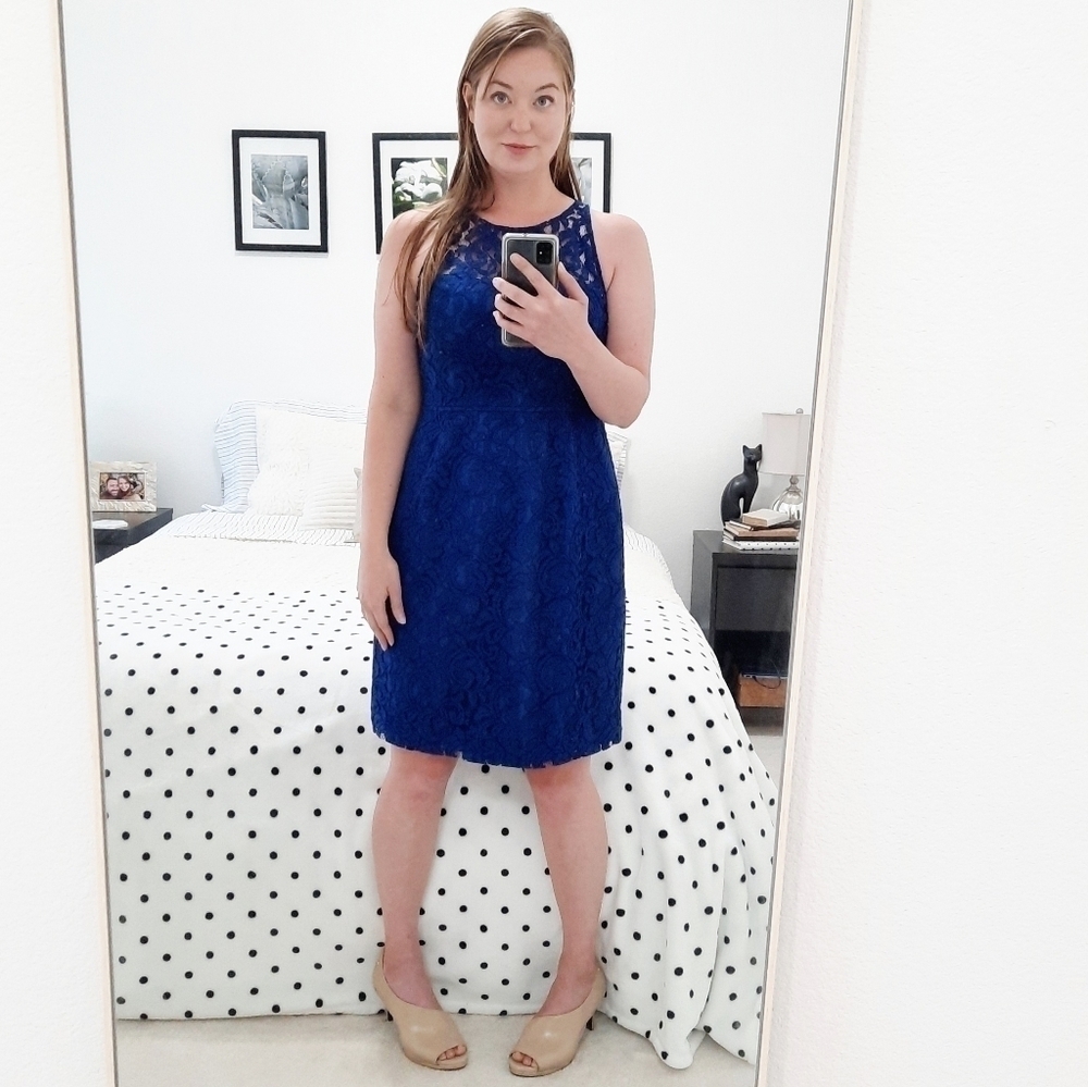 J.Crew Pamela Leavers Lace Royal Blue Dress 14 NWT